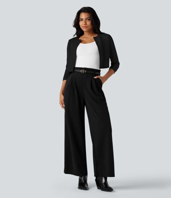 Round Neck 3/4 Sleeve Cropped Work Blazer