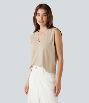 V-neck Sleeveless Split Hem Casual Top