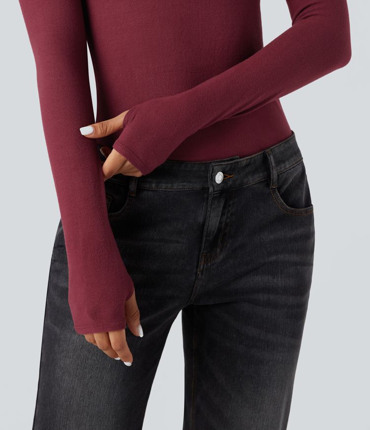 Top réchauffant col V manches longues avec trous pouces