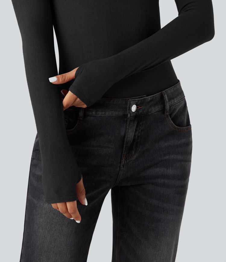 V Neck Long Sleeve Thumb Hole Casual Warming Top