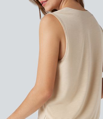 V-neck Sleeveless Split Hem Casual Top