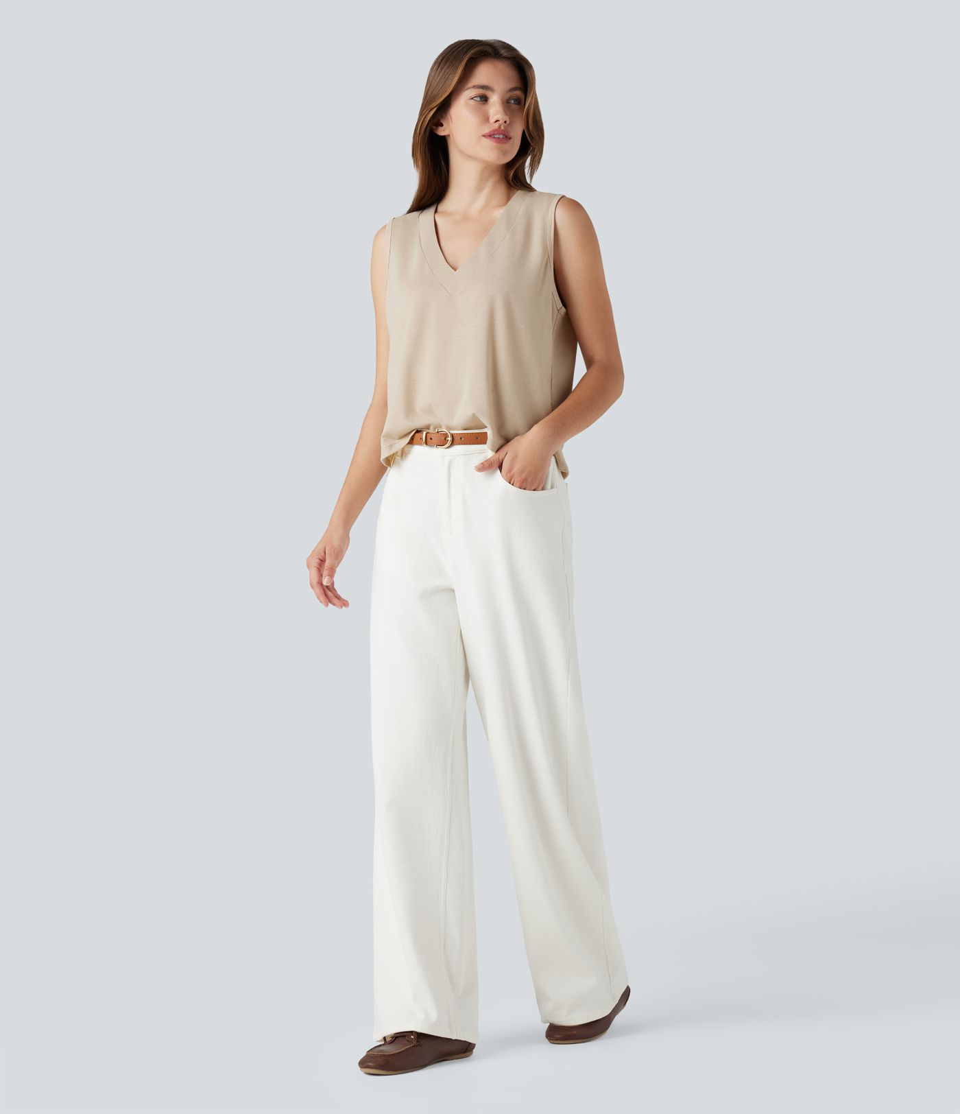 V-neck Sleeveless Split Hem Casual Top