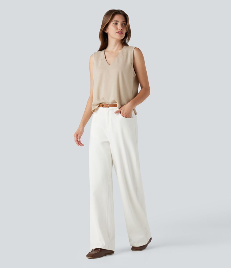 V-neck Sleeveless Split Hem Casual Top