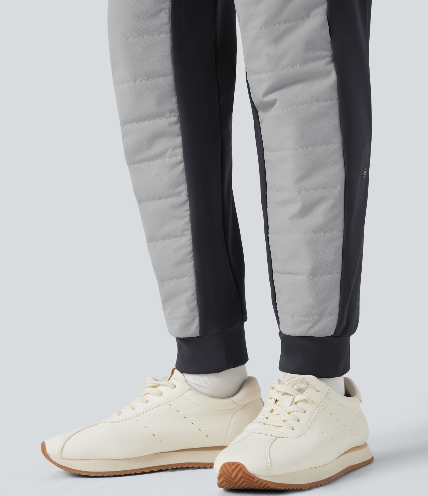 High Waisted Drawstring Color Block Fleece Hiking Quilted Joggers with Pockets