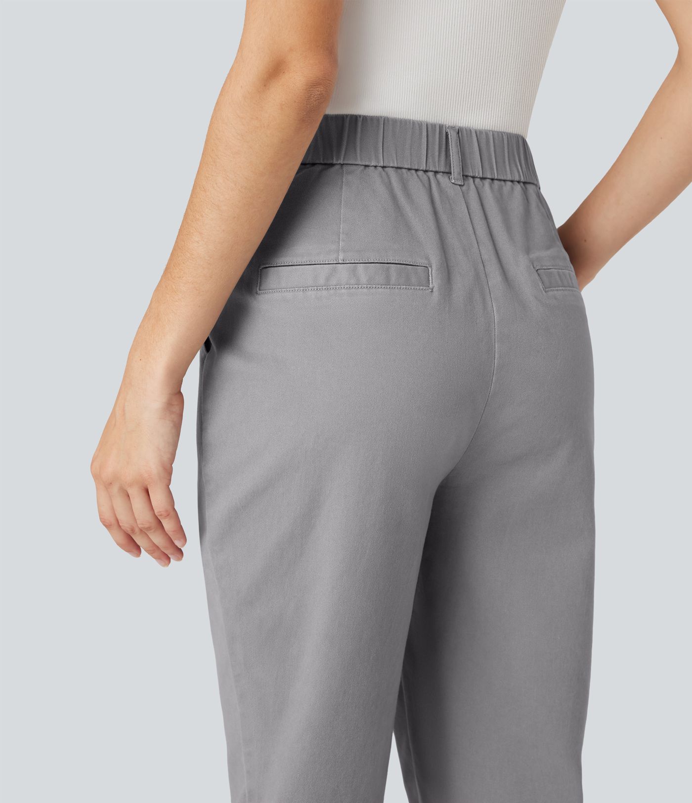High Waisted Slim Casual Chino Cotton Pants with Pockets