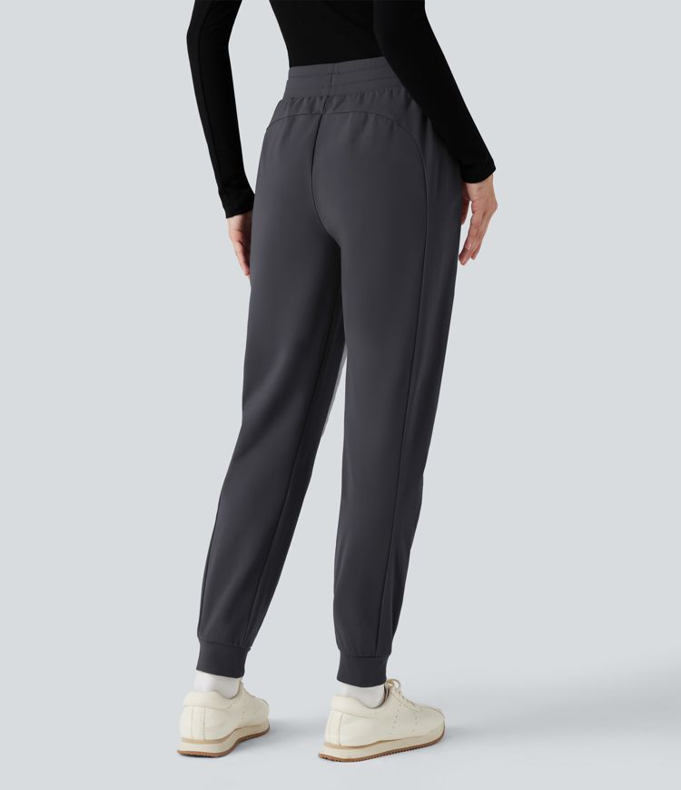 High Waisted Drawstring Color Block Fleece Hiking Quilted Joggers with Pockets