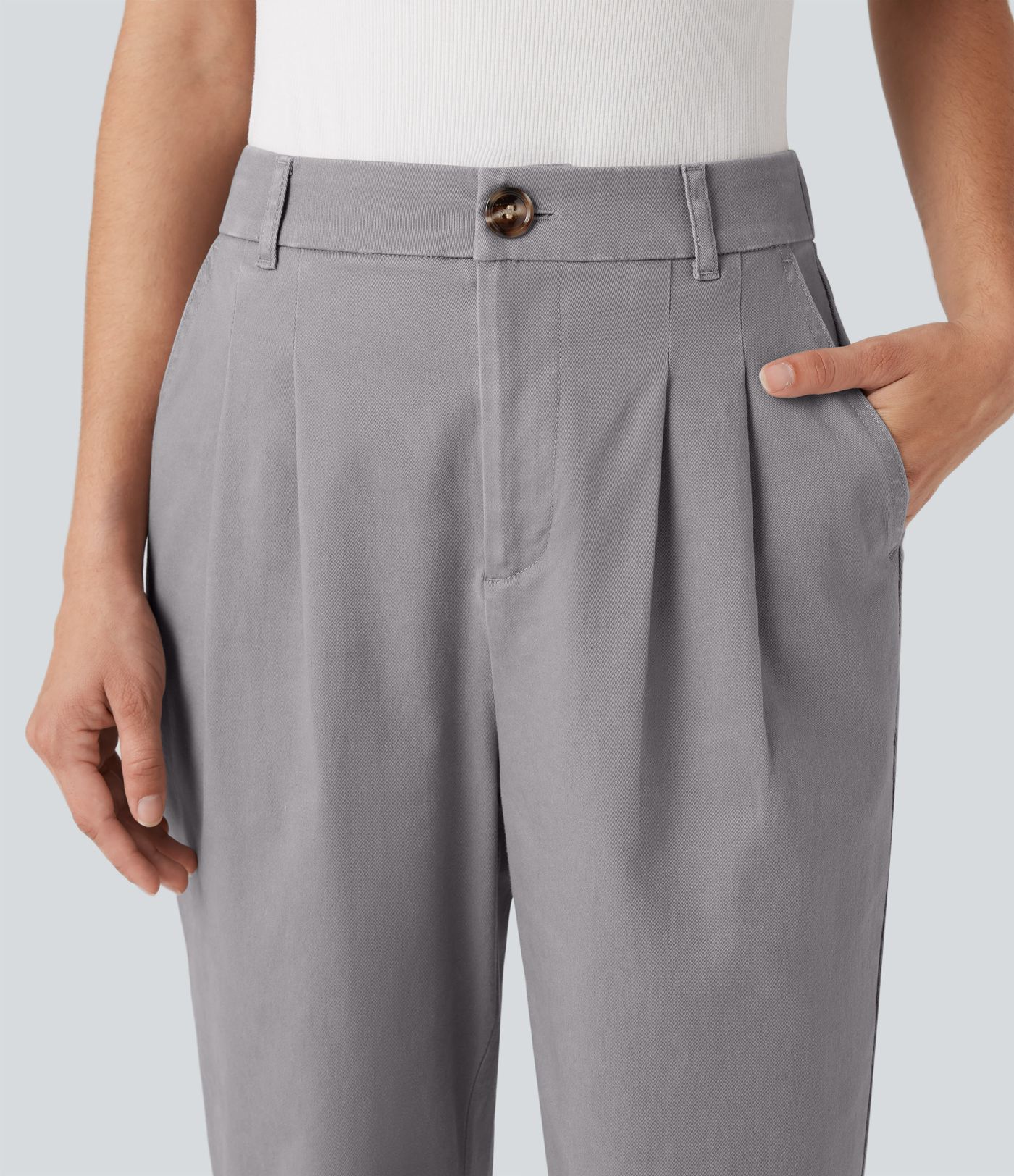 High Waisted Slim Casual Chino Cotton Pants with Pockets