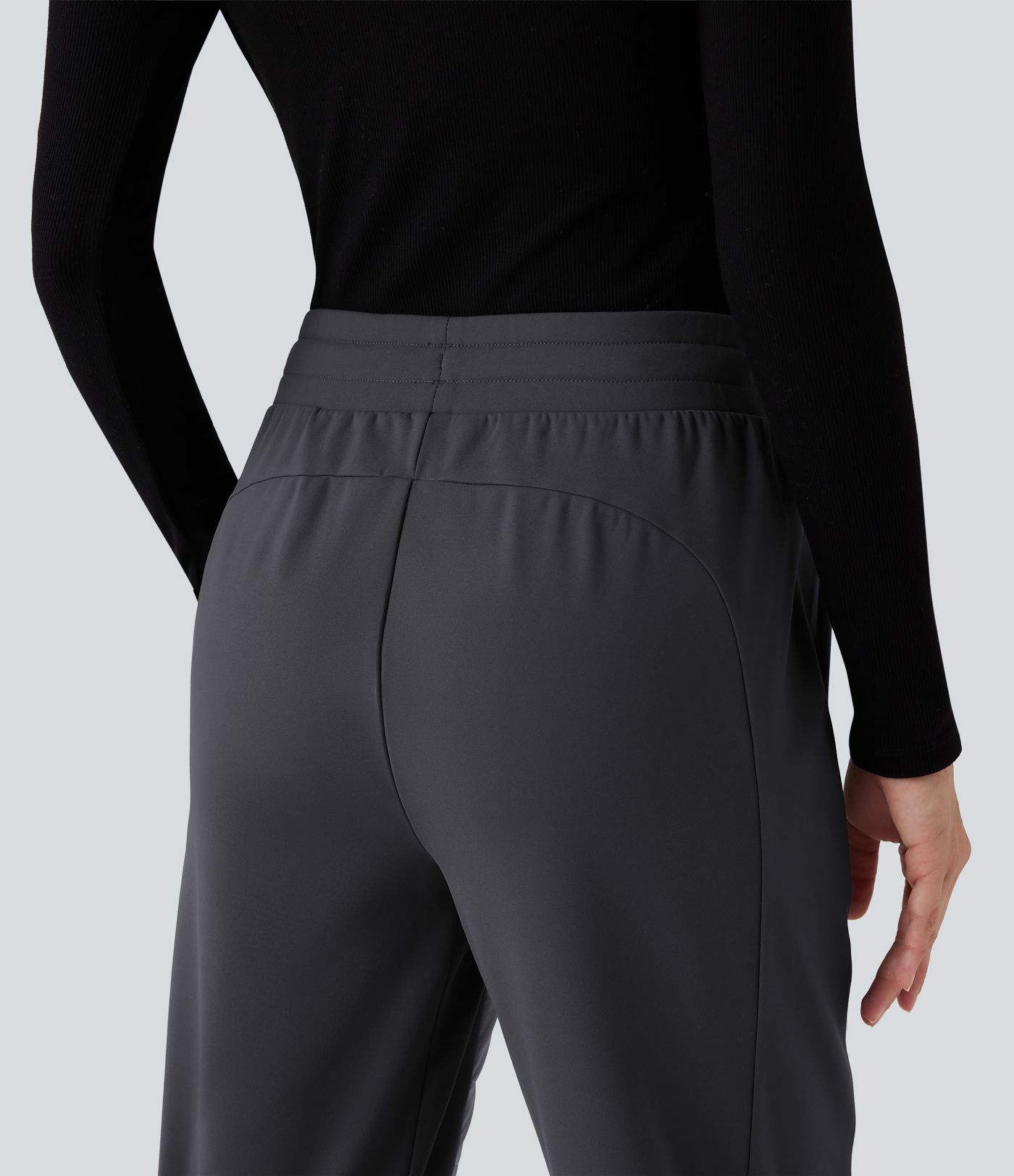 High Waisted Drawstring Color Block Fleece Hiking Quilted Joggers with Pockets