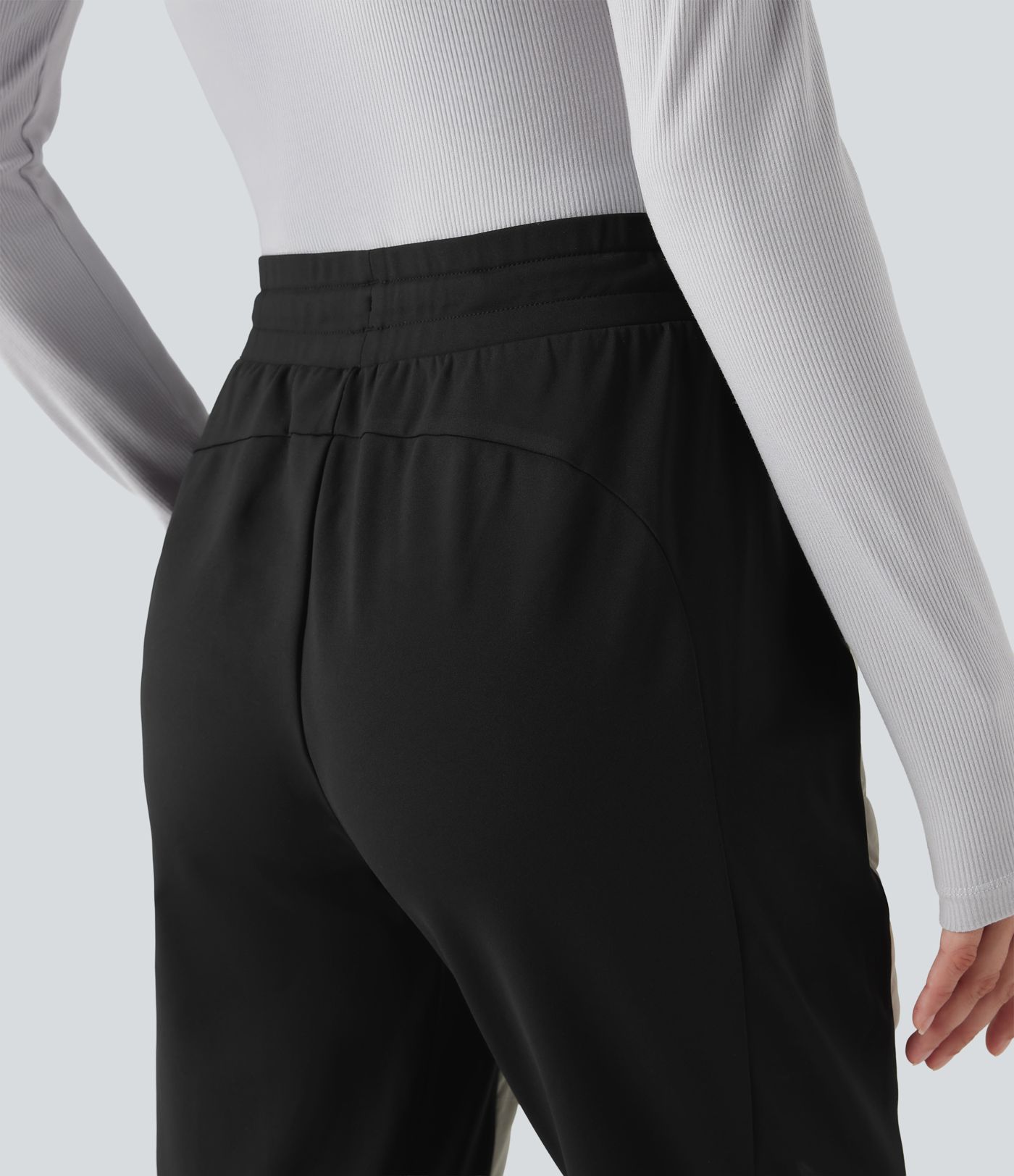 High Waisted Drawstring Color Block Fleece Hiking Quilted Joggers with Pockets