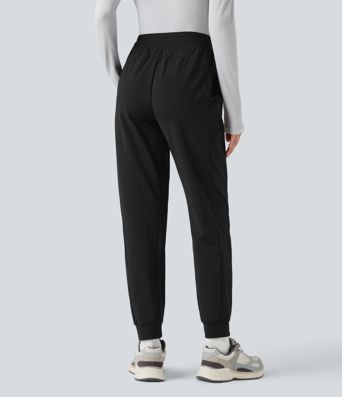 High Waisted Drawstring Color Block Fleece Hiking Quilted Joggers with Pockets