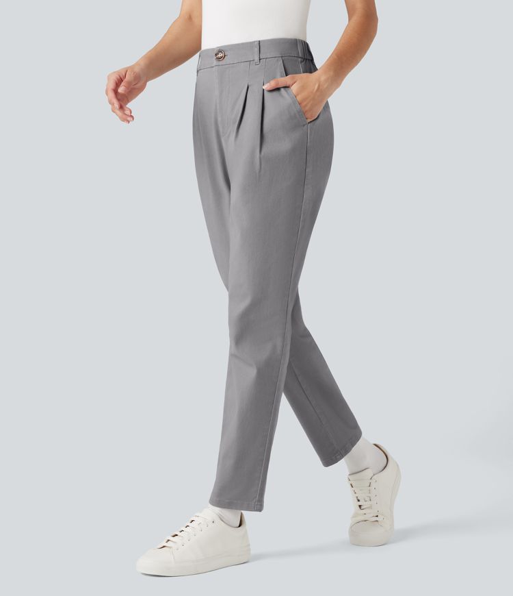 High Waisted Slim Casual Chino Cotton Pants with Pockets