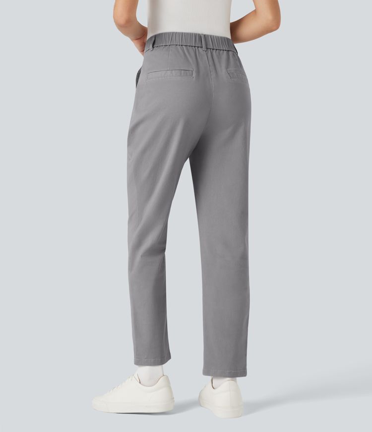 High Waisted Slim Casual Chino Cotton Pants with Pockets