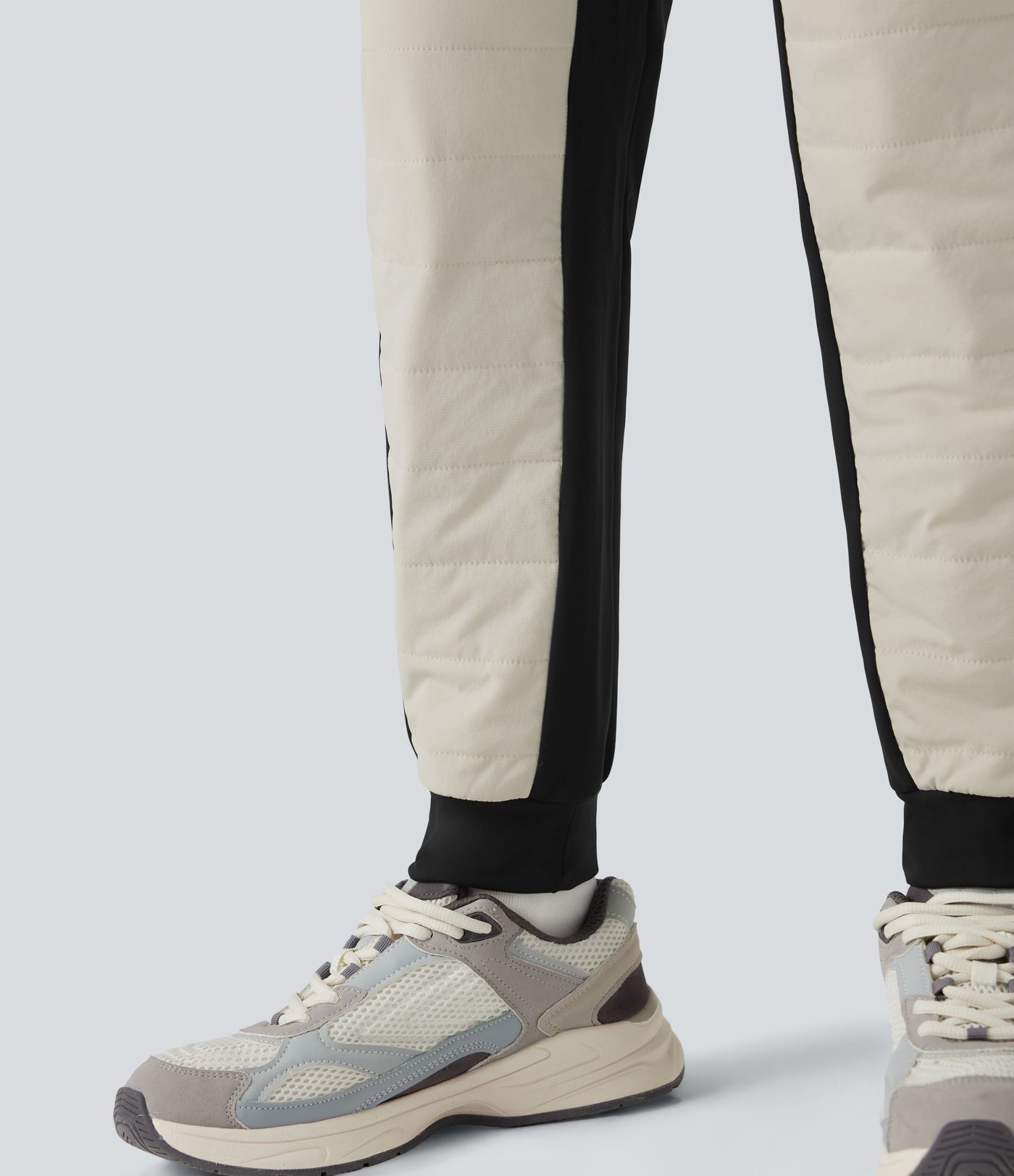 High Waisted Drawstring Color Block Fleece Hiking Quilted Joggers with Pockets