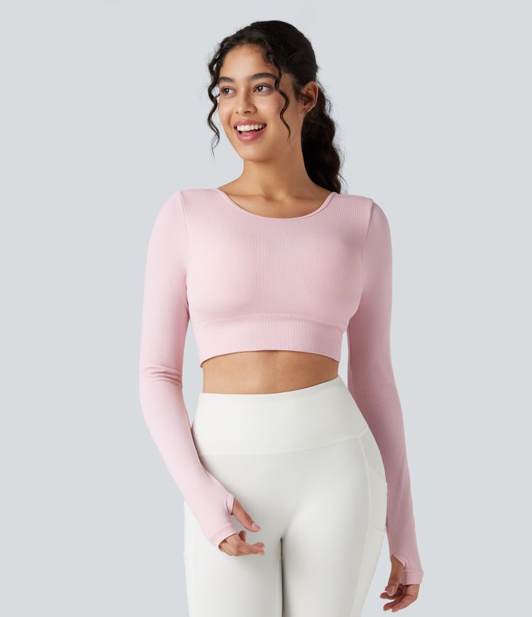 OneForm Seamless Flow Backless Long Sleeve Thumb Holes Yoga Sports Top