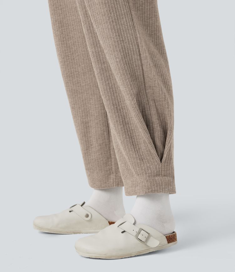 Ribbed Fleece Casual Dungarees with Pockets