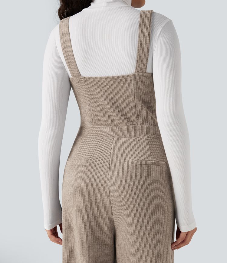 Ribbed Fleece Casual Dungarees with Pockets