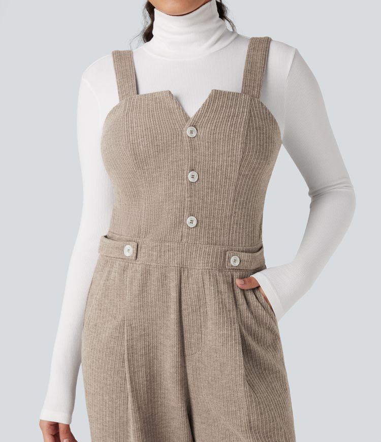 Ribbed Fleece Casual Dungarees with Pockets