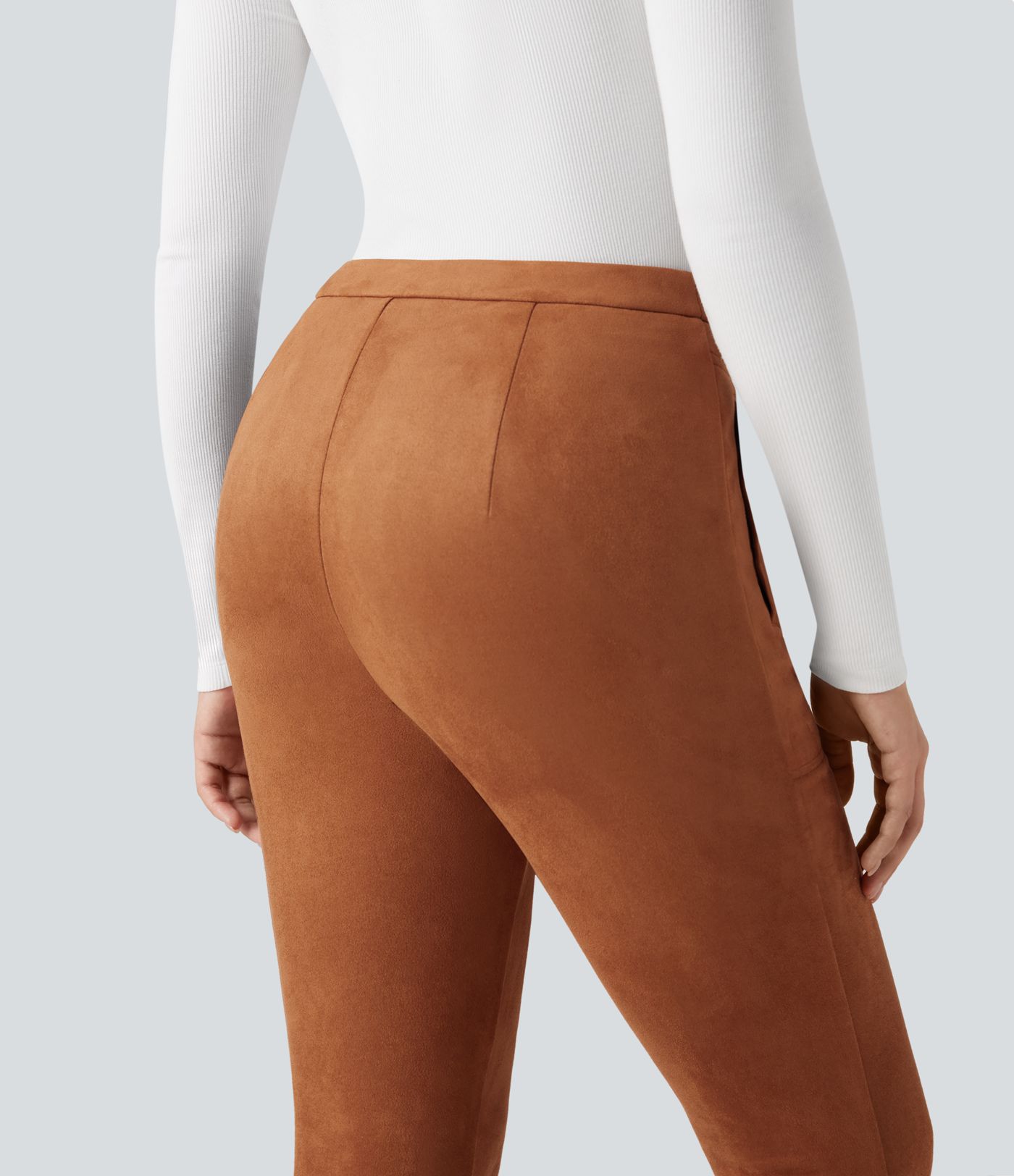 High Waisted Suede Casual Leggings with Pockets