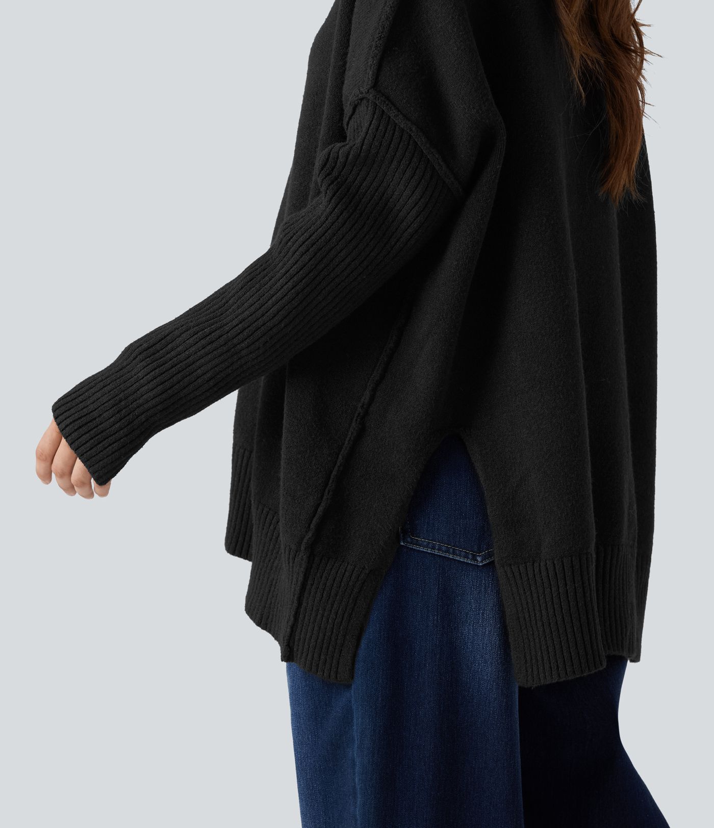 V-neck Reglan Long Sleeve Relaxed Fit Casual Jumper