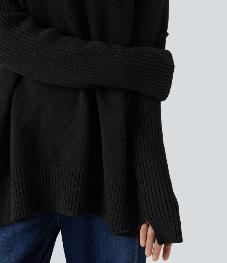 V-neck Reglan Long Sleeve Relaxed Fit Casual Jumper