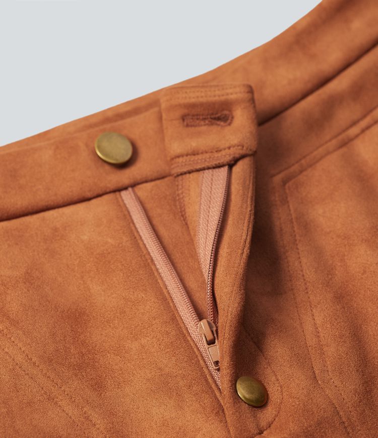 High Waisted Suede Casual Leggings with Pockets