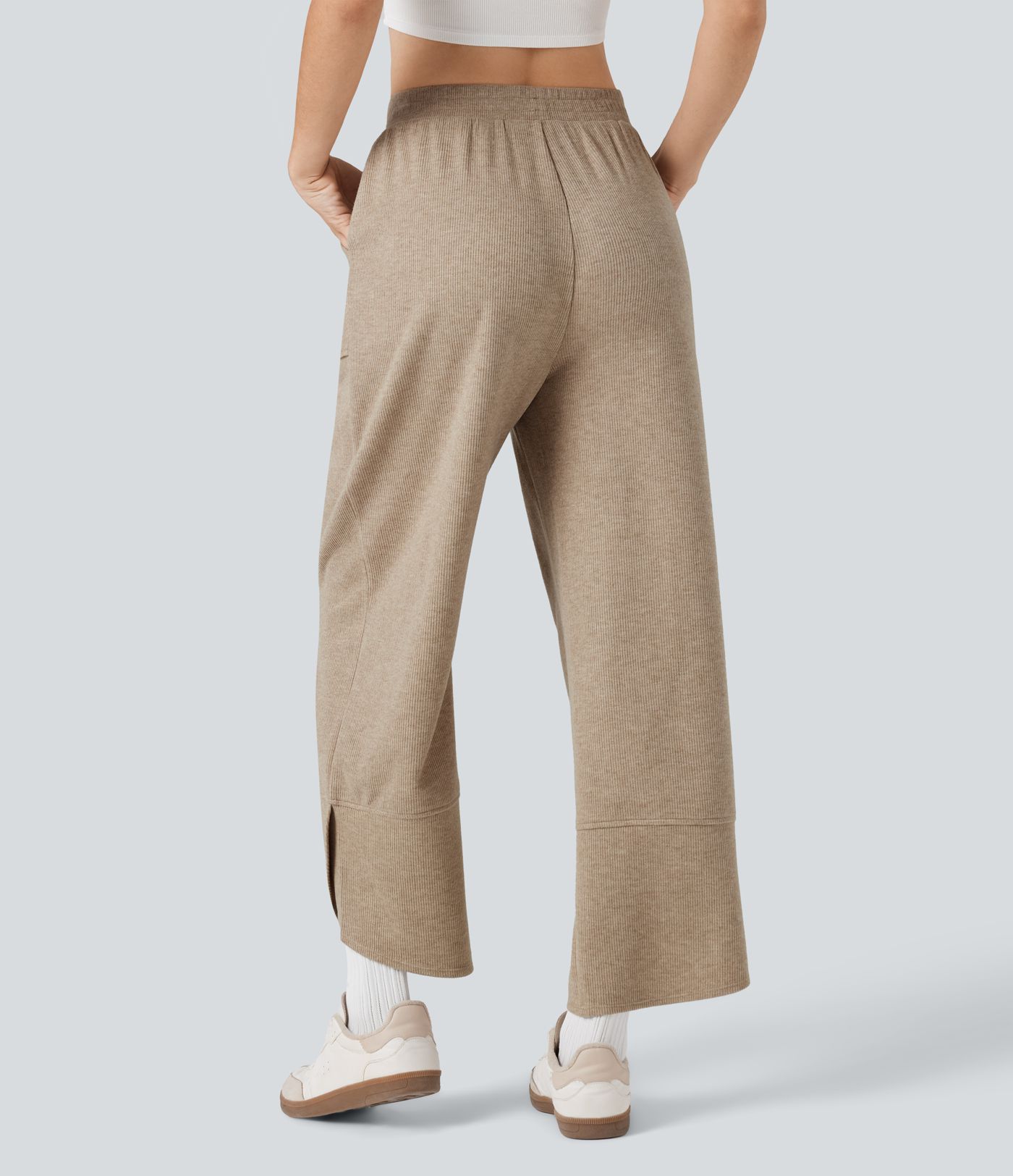 Pantalon de jogging 7/8 coupe décontractée ourlet asymétrique taille haute avec poches