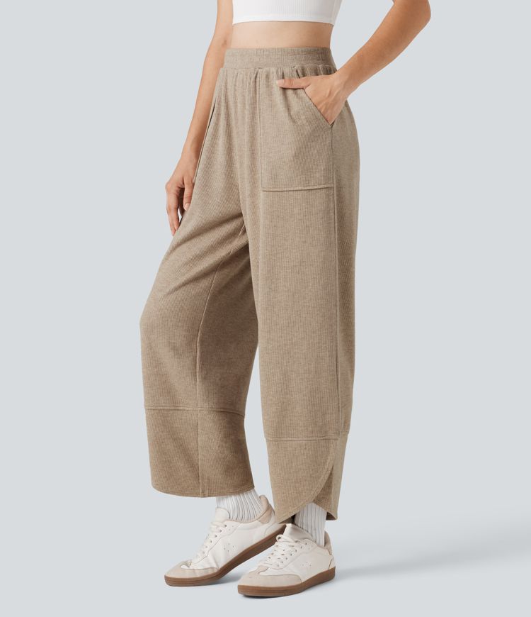 Pantalon de jogging 7/8 coupe décontractée ourlet asymétrique taille haute avec poches