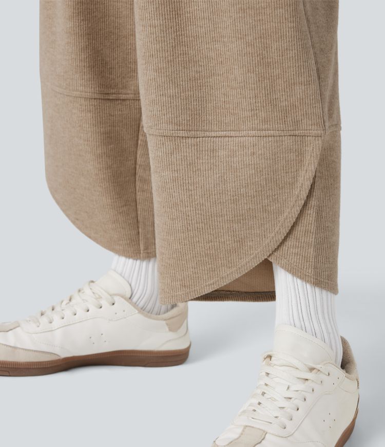 Pantalon de jogging 7/8 coupe décontractée ourlet asymétrique taille haute avec poches