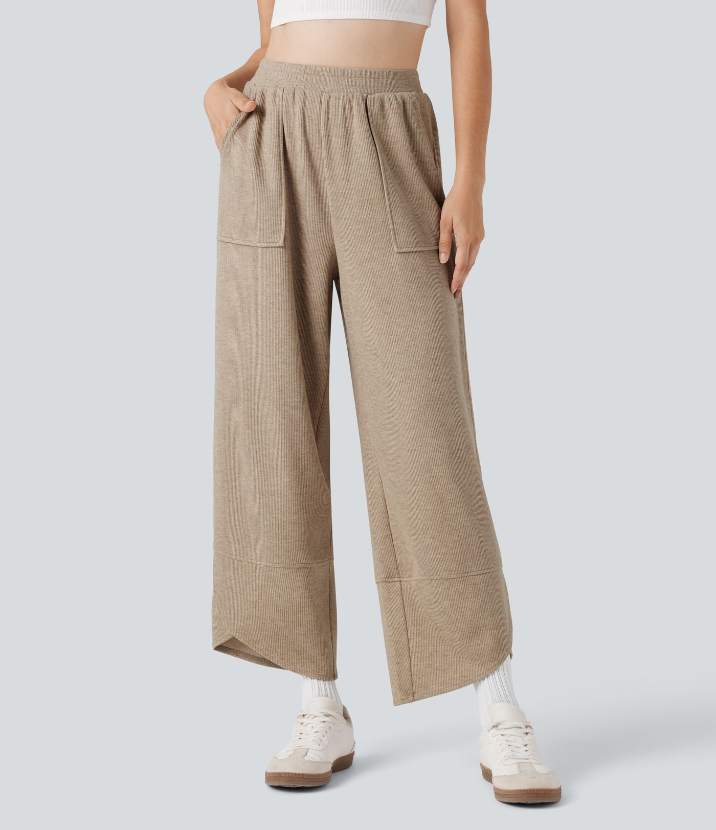 Pantalon de jogging 7/8 coupe décontractée ourlet asymétrique taille haute avec poches