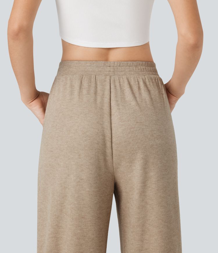 Pantalon de jogging 7/8 coupe décontractée ourlet asymétrique taille haute avec poches