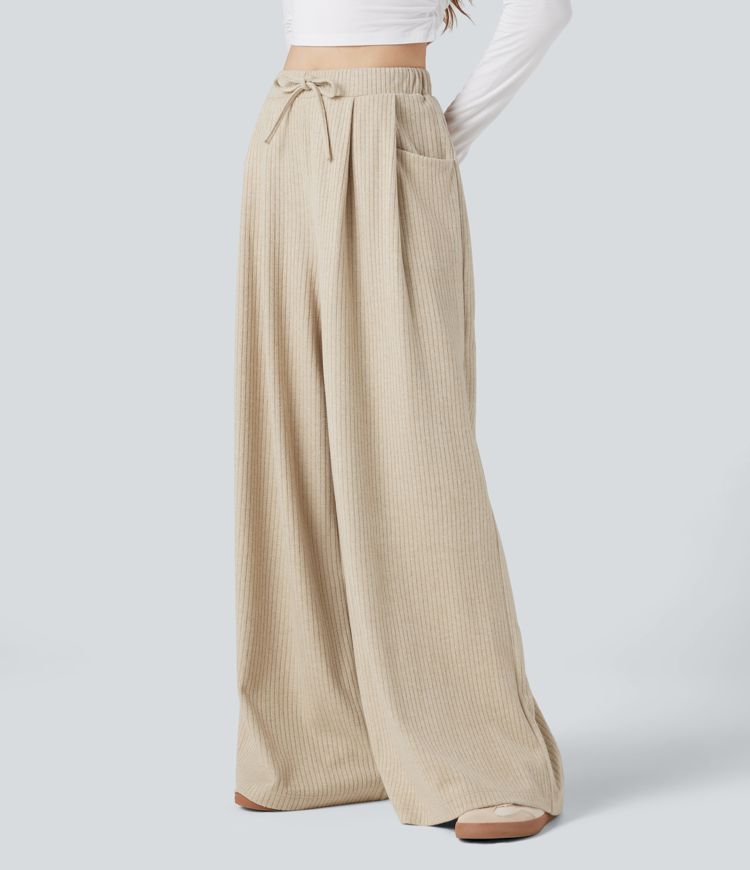 Lässige Baggy-Hose aus Rippstrick mit Seitentaschen und Kordelzug