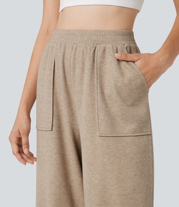 Pantalon de jogging 7/8 coupe décontractée ourlet asymétrique taille haute avec poches