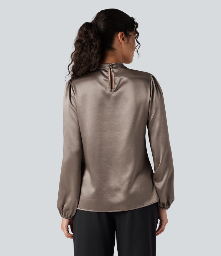 Arbeitsbluse aus Satin mit Schlüsselloch-Rücken und Puffärmeln