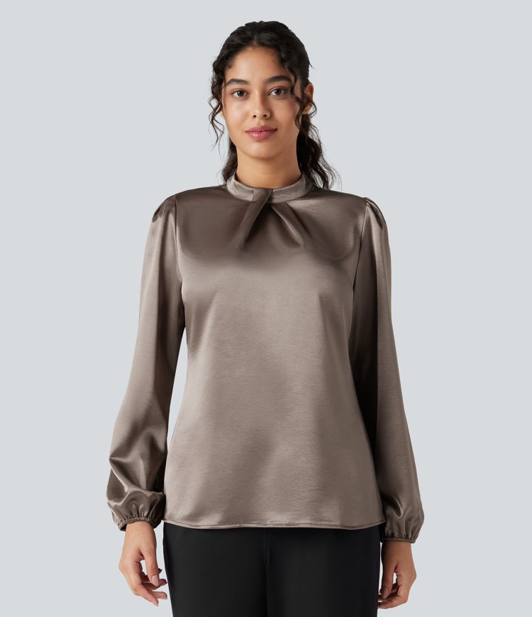 Arbeitsbluse aus Satin mit Schlüsselloch-Rücken und Puffärmeln