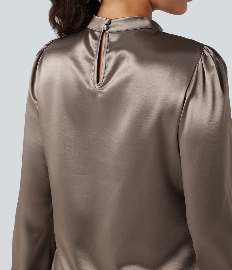 Arbeitsbluse aus Satin mit Schlüsselloch-Rücken und Puffärmeln