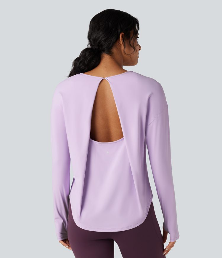 SoftlyZero™ Airy Round Neck Long Sleeve Thumb Hole Cut Out Cool Touch Yoga Sports Top-UPF50+