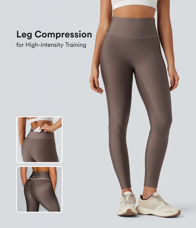 Reflective High Waisted Sheen Running Leggings with Pocket