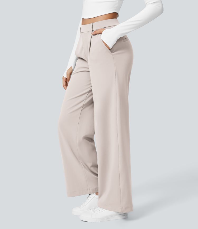 Halara Flex™ Pantalon Tailleur Taille Haute Plissé Poches Latérales Jambe Droite