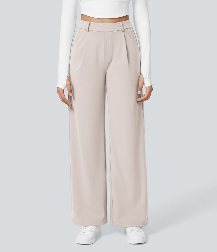 Halara Flex™ Pantalon Tailleur Taille Haute Plissé Poches Latérales Jambe Droite