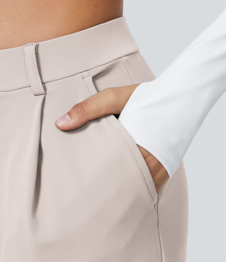 Halara Flex™ Pantalon Tailleur Taille Haute Plissé Poches Latérales Jambe Droite