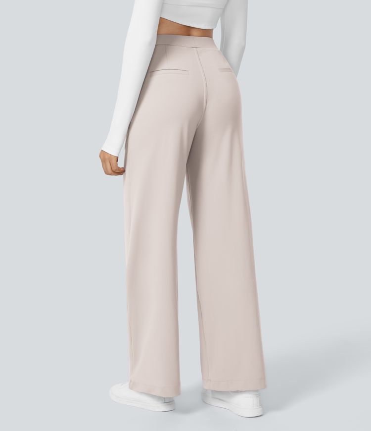 Halara Flex™ Pantalon Tailleur Taille Haute Plissé Poches Latérales Jambe Droite