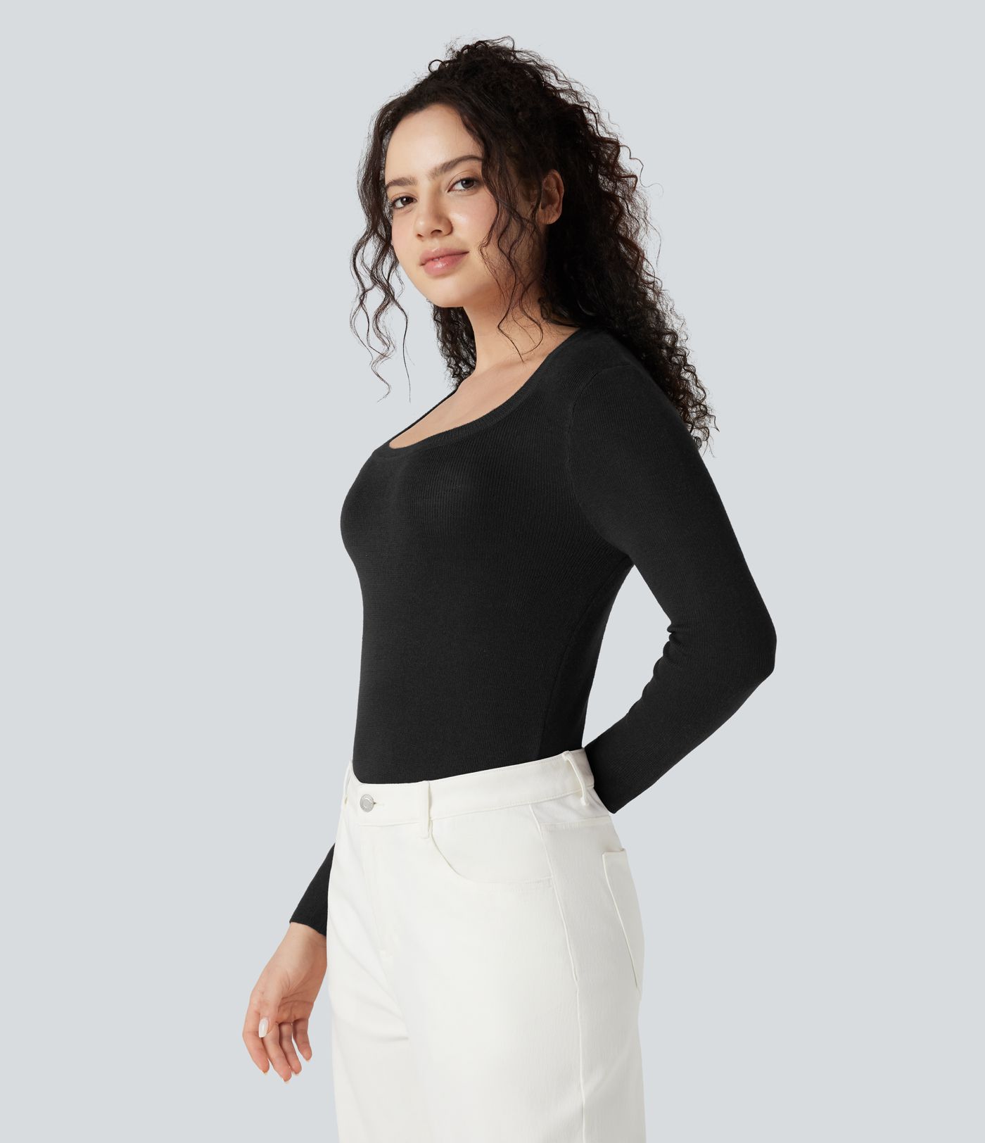 U-Neck Long Sleeve Wool-Blend Casual Sweater