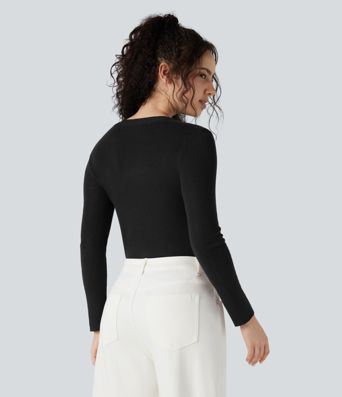 U-Neck Long Sleeve Wool-Blend Casual Sweater