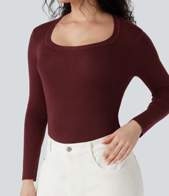 Pull décontracté à col en U et manches longues