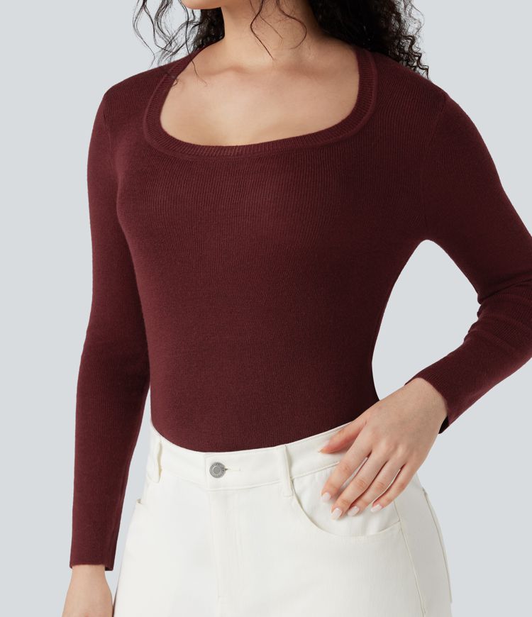 Pull décontracté à col en U et manches longues