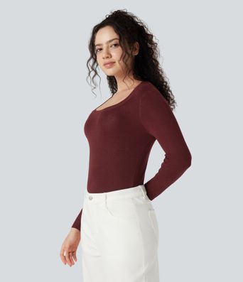 Pull décontracté à col en U et manches longues