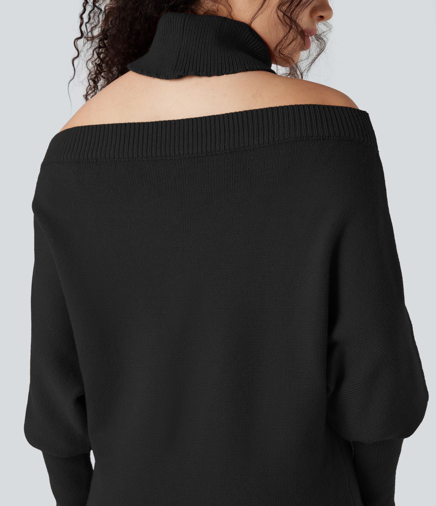 Off Shoulder High-neck Batwing Long Sleeve Casual Jumper