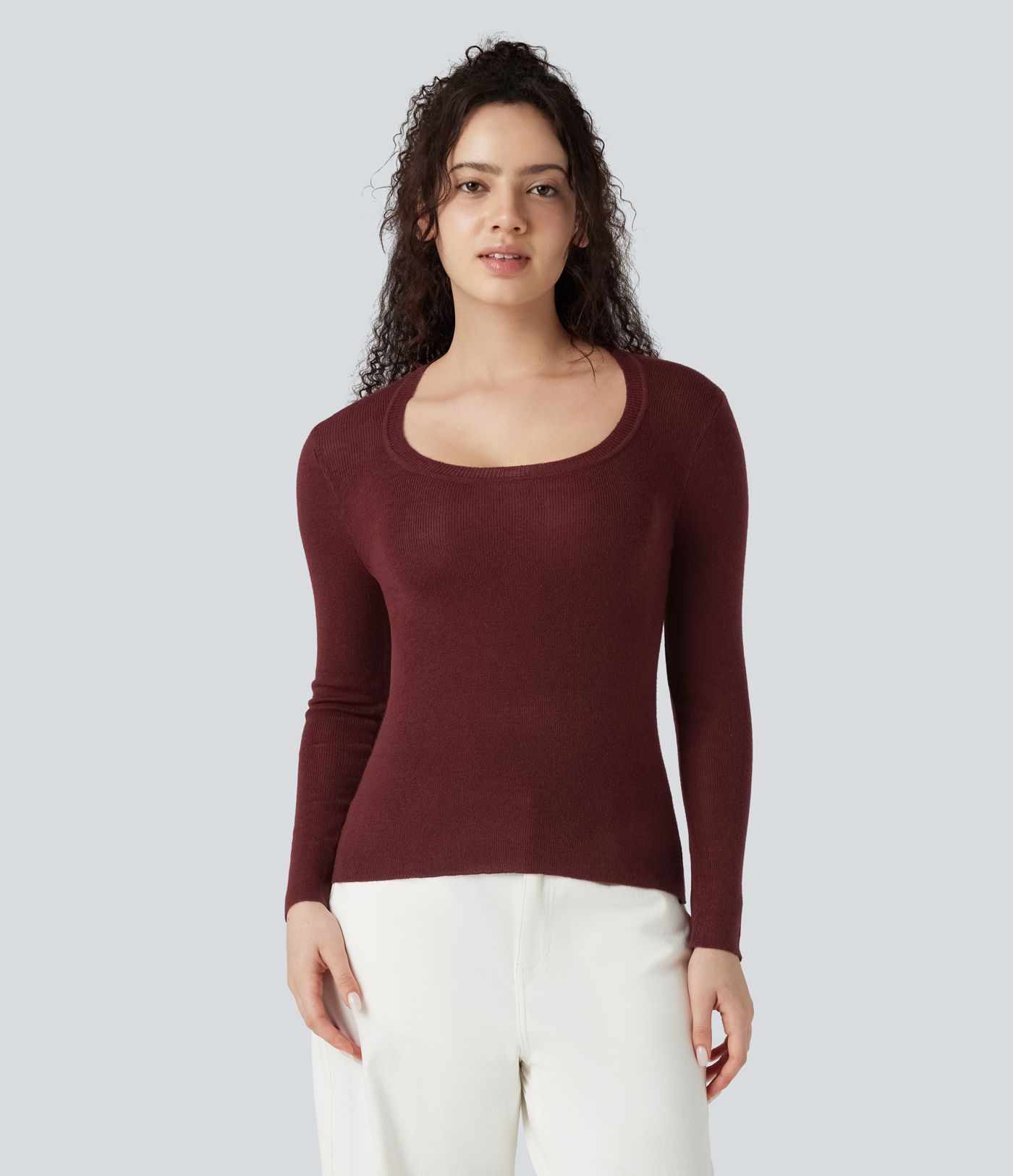 Pull décontracté à col en U et manches longues