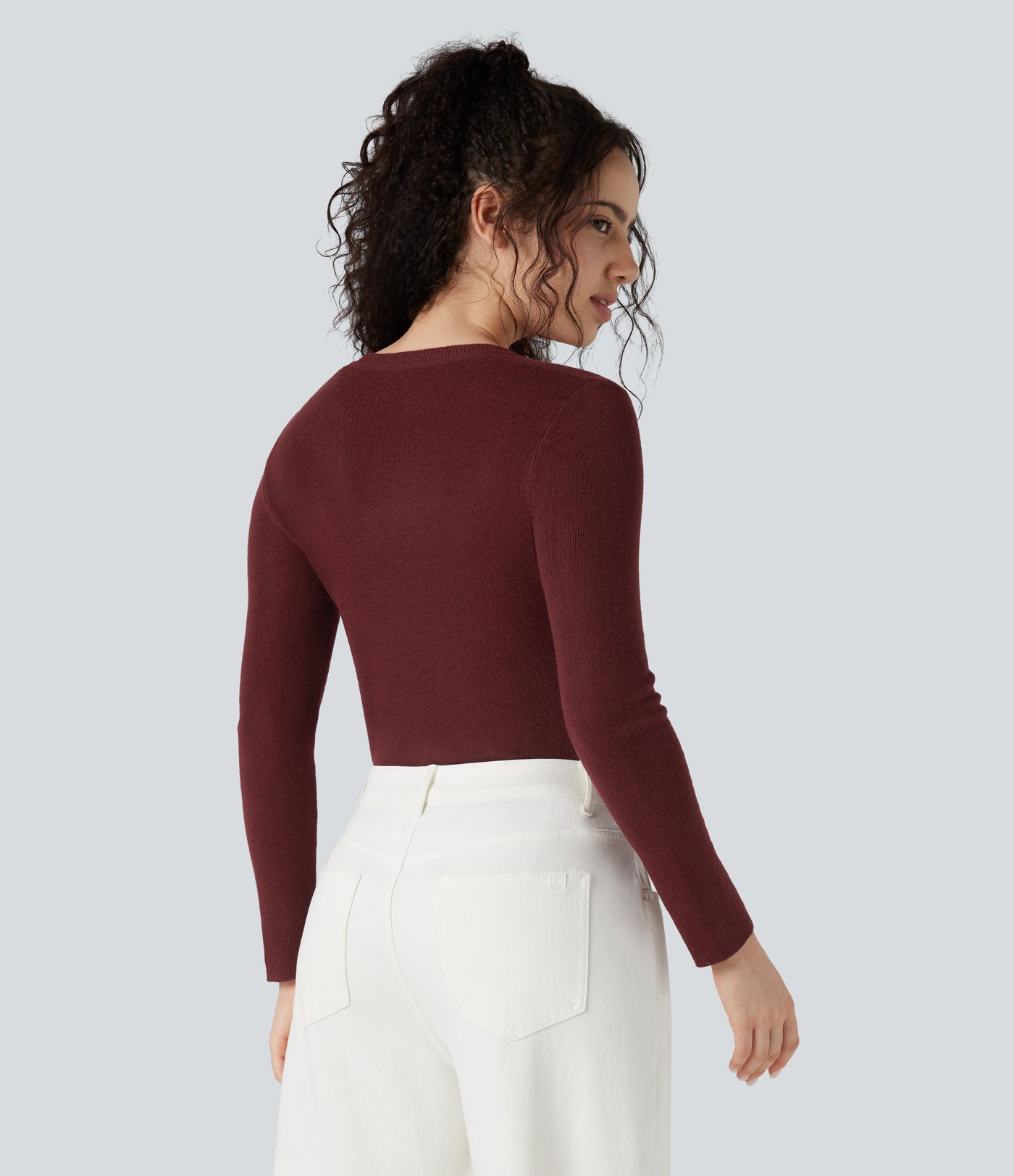 Pull décontracté à col en U et manches longues