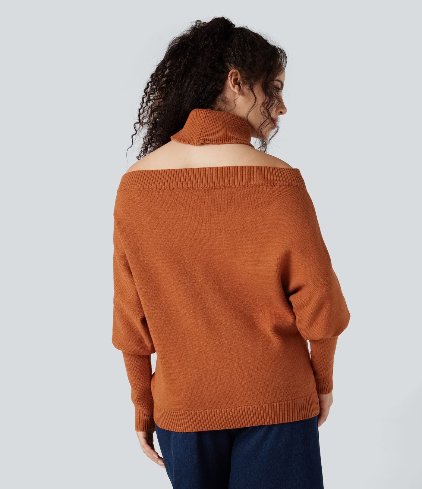 Off Shoulder High-neck Batwing Long Sleeve Casual Sweater